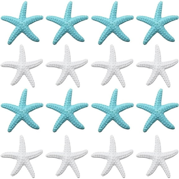 20PCS 2 Colors Resin Starfish Ornaments Colorful Ocean Sea Beach Theme Mini Artificial Pencil Finger Starfish Decor for Christmas Tree Hanging Wedding Party Home Crafts Blue White