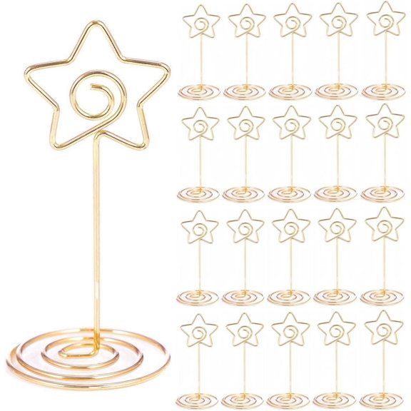 20PCS 3.35 Inch Table Number Stands - Place Card Holders for Wedding Centerpieces, Birthday Party, Photo Picture Frame Display (Star Shaped-Gold)