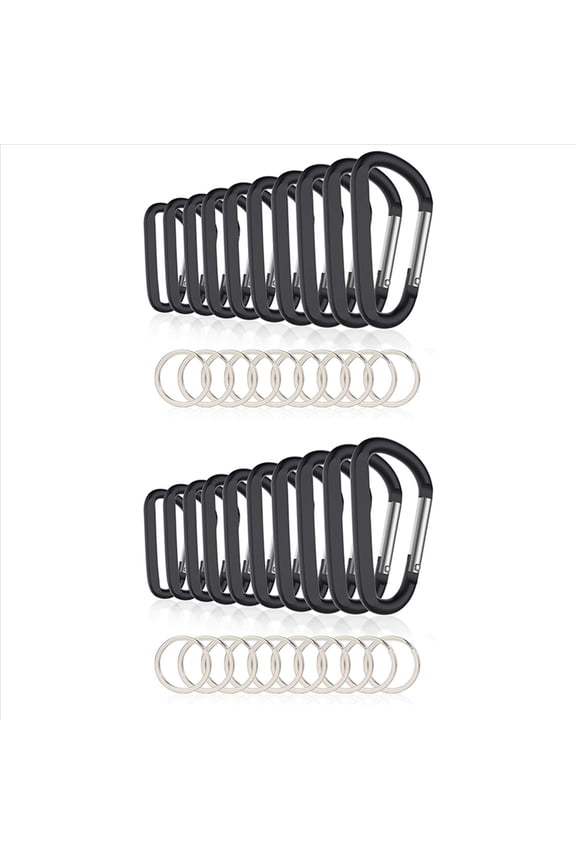 20PCS 3 Inch/8CM Carabiner Clips, D-Ring Caribeaner with Keyring for Home RV Camping Fishing Hiking Traveling Backpack,20* key rings 20 *carabiner (with packaging),Black
