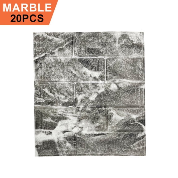 20PCS 3D Brick Wall Sticker Self-adhesive PE Foam Panel Wallpapers 13.8*15.2", Marbled Black-White