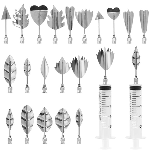 FULANDL 20-Piece 3D Jelly Art Tool Set, Including 2 Syringes, Stainless Steel Flower and Leaf Gelatin Art Kit, Floral Cake Decoration and Diy Pastry Tools for Making Jelly Cakes