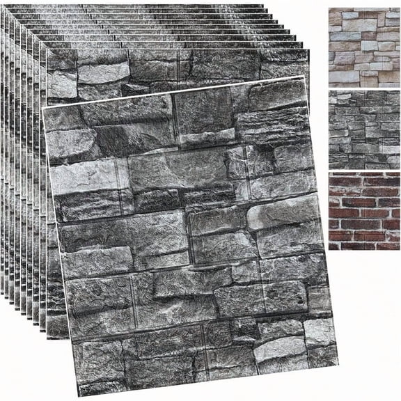 20PCS 3D Wall Panels Peel And Stick 3D Brick Wallpaper Peel And Stick Faux Stone Wall Panel Foam Brick SelfAdhesive Wallpaper Black 20pcs