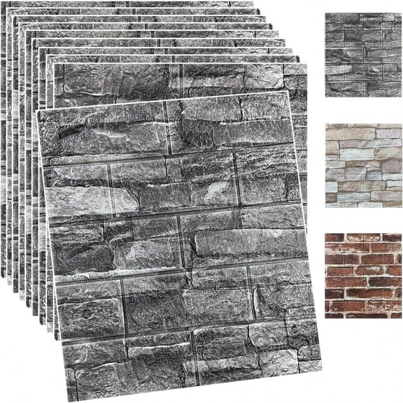 20PCS 3D Wall Panels Peel And Stick Foam 3D Brick Wallpaper Peel And Stick Black Faux Stone Wall Panel SelfAdhesive Wallpaper 20PCS Black