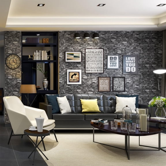 20PCS 3D Wall Panels Peel and Stick 3D Brick Wallpaper Peel and Stick Faux Stone Wall Panel Foam Brick Self-Adhesive Wallpaper (Black 20pcs)