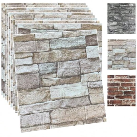 20PCS 3D Wall Panels Peel and Stick Foam 3D Brick Wallpaper Peel and Stick Faux Stone Wall Panel Self-Adhesive Wallpaper 20PCS Rock Color