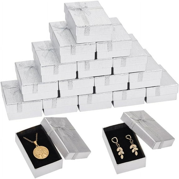 20PCS 3x2x1 inch White Cardboard Jewelry Boxes Empty Gift Boxes Bulk Small Paper Box with Ribbon Bowknot Lids Cases