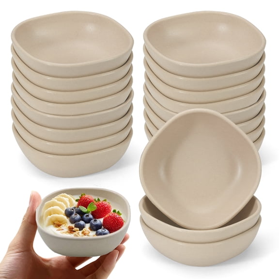 20PCS 4.5 OZ Wheat Straw Small Dessert Bowls, Stacked Pinch Bowls, Bamboo Fiber Mini Prep Bowls, Unbreakable Dipping Saucers for Side Dishes, Seasoning, Snack, Appetizer (Beige)