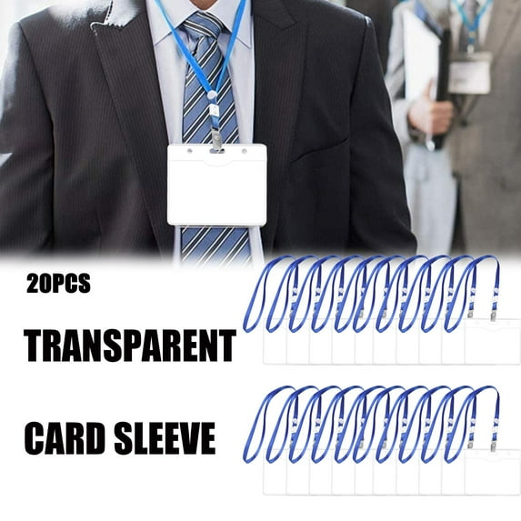 20PCS 4x3-inch Soft Plastic ID Card Holders with Breakaway Lanyards, Clear Landscape Name Badge Case for Work, Events, School, Conference & Office