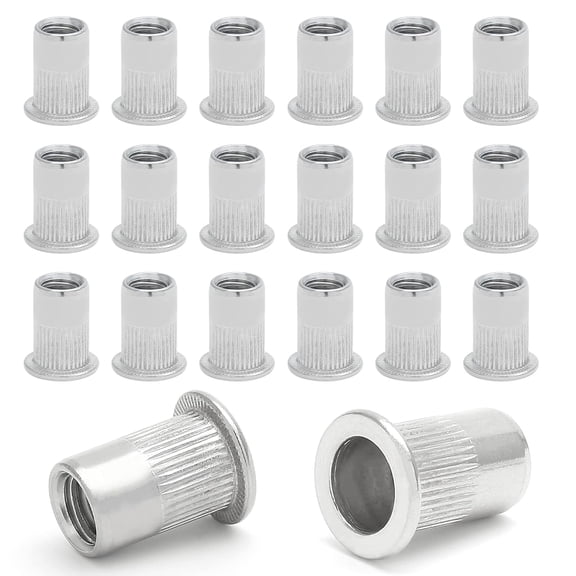 20PCS 5/16"-18 Stainless Steel Threaded Insert Rivet Nut, 5/16-18UNC Rivnuts Flat Head Rivets, Knurled Nutsert Screws Blind Nut
