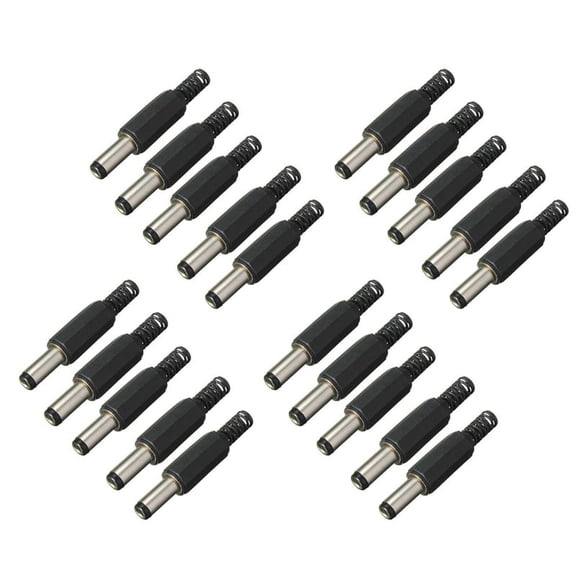 20PCS 5.5mm x 2.5mm Male Jack DC Power Plug Socket Jack Adapter Adaptor Connector,20x DC Male Connector,Black