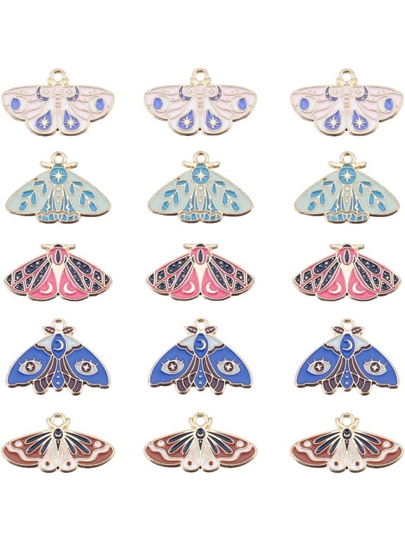 20PCS 5 STYLES Moth Charms Gothic Charms Bulk Enamel Butterfly Alloy Metal Animal Insect Lucky Charms Bulk for Jewelry Making Charms Diy Earrings Bracelet Necklace Craft Supplies for DIY
