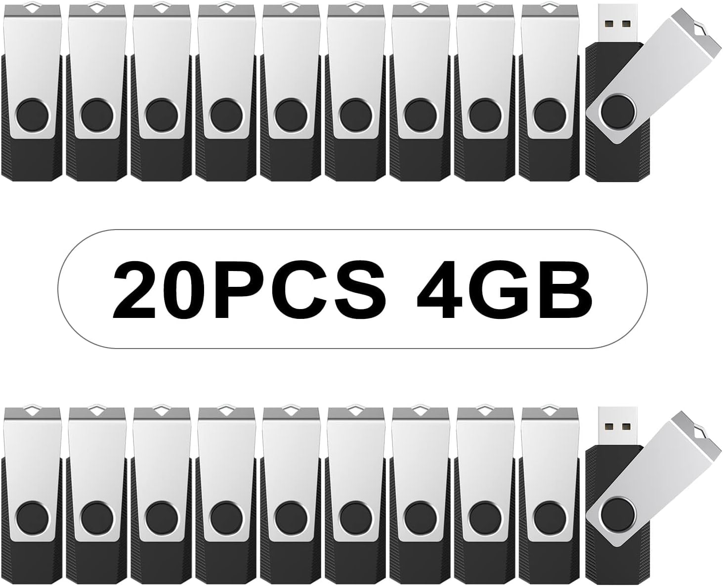 20PCS 8GB Bulk USB 2.0 Flash Drive Swivel Memory Stick Thumb Drives Pen Drive (8G, 20 Pack, Black)