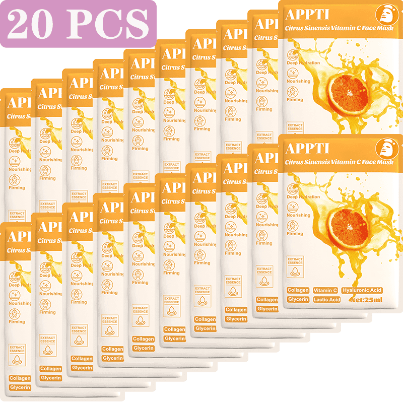 20PCS APPTI Citrus Sinensis Vitamin C Face Mask – Brightening & Revitalizing Treatment with Natural Citrus Extract for a Radiant, Even-Toned & Youthfully Glowing Complexion