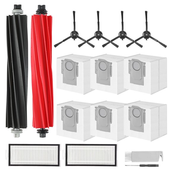 20PCS Accessories Kit Replacement Compatible with Roboirock Q5 Pro / Q5 Pro+ / Q8 Max / Q8 Max+ Robot Vacuum, 1 Dual Main Brush, 6 Mop Cloth Pads, 6 Side Brushes, 4 HEPA Filters, 1 Tool