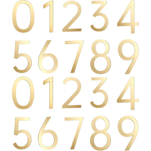 20PCS Acrylic Mailbox Numbers, Weatherproof Self-Adhesive House Numbers, 2 Sets 0-9, 3D Reflective for Residence, Outside Mailbox, Apartment, Office (Gold)