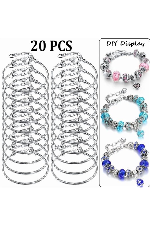 20PCS Adjustable Snake Chain Bracelets with Heart Extension Chains – DIY Jewelry Making Kit with Silver and Gold Plated Iron Chains, Bead-Adaptable Links, Lobster Clasp Closures