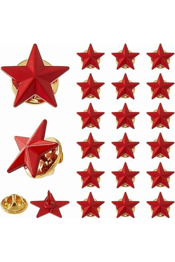 20PCS Alloy Star Brooch Pins 2.5cm Star Badge Lapel Pin July Memorial Day Stars Brooches Five-Pointed Brooch Pentagram Pins for 4th of July Memorial Veterans Costume Decorations