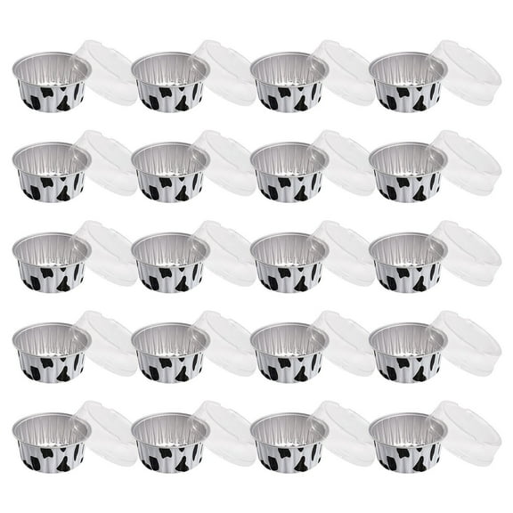 20PCS Aluminum Foil Pudding Cups with Lids - Reusable Baking Cups for Cake, Pudding, Grilling, Microwave & Oven Safe, Multifunctional Food Containers