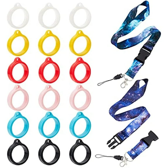 20PCS Anti-Lost Lanyard Set Include 2PCS Starry Sky Necklace Lanyards Safety Neck Strap with 18PCS 6 Colors Anti-Lost Silicone Rubber Rings Holder Multipurpose Pen Protective Ring