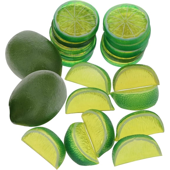20PCS Artificial Fruit Set, Fake Green Lemon & Slices Blocks Decoration Lifelike Food Model Limes Theme Party Table Centerpiece Wedding Ornament Vase Fillers