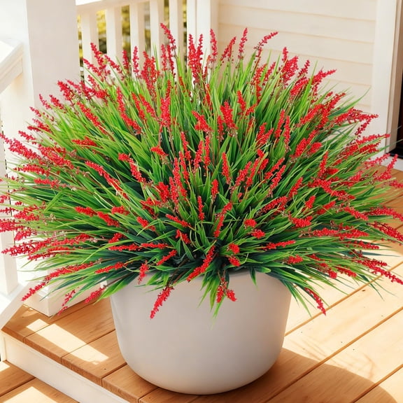 20PCS Artificial Plants Fake Flowers Monkey Grass for Outdoors,UV Resistant Realistic White Faux Greenery Shrubs Outside Decor for Home Garland Porch Patio Balcony Planter Yard Office Pathway