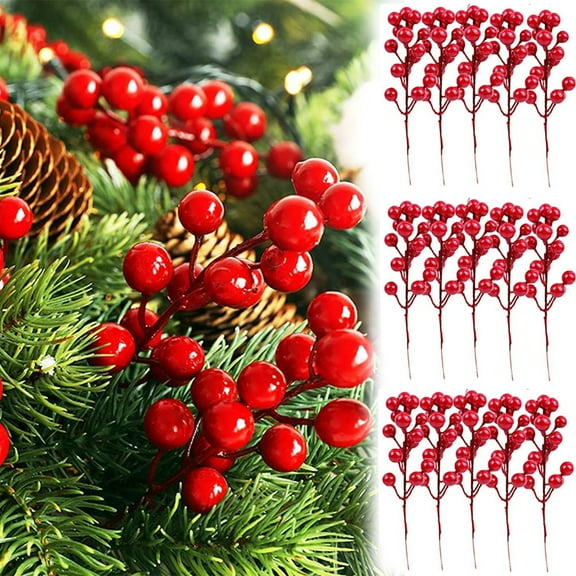 20PCS Artificial Red Berry Stems 7.9inch Christmas Red Berry Picks Holly Berry Branches for Christmas Tree Decorations Holiday DIY Crafts Xmas Ornaments Wedding Home Decor