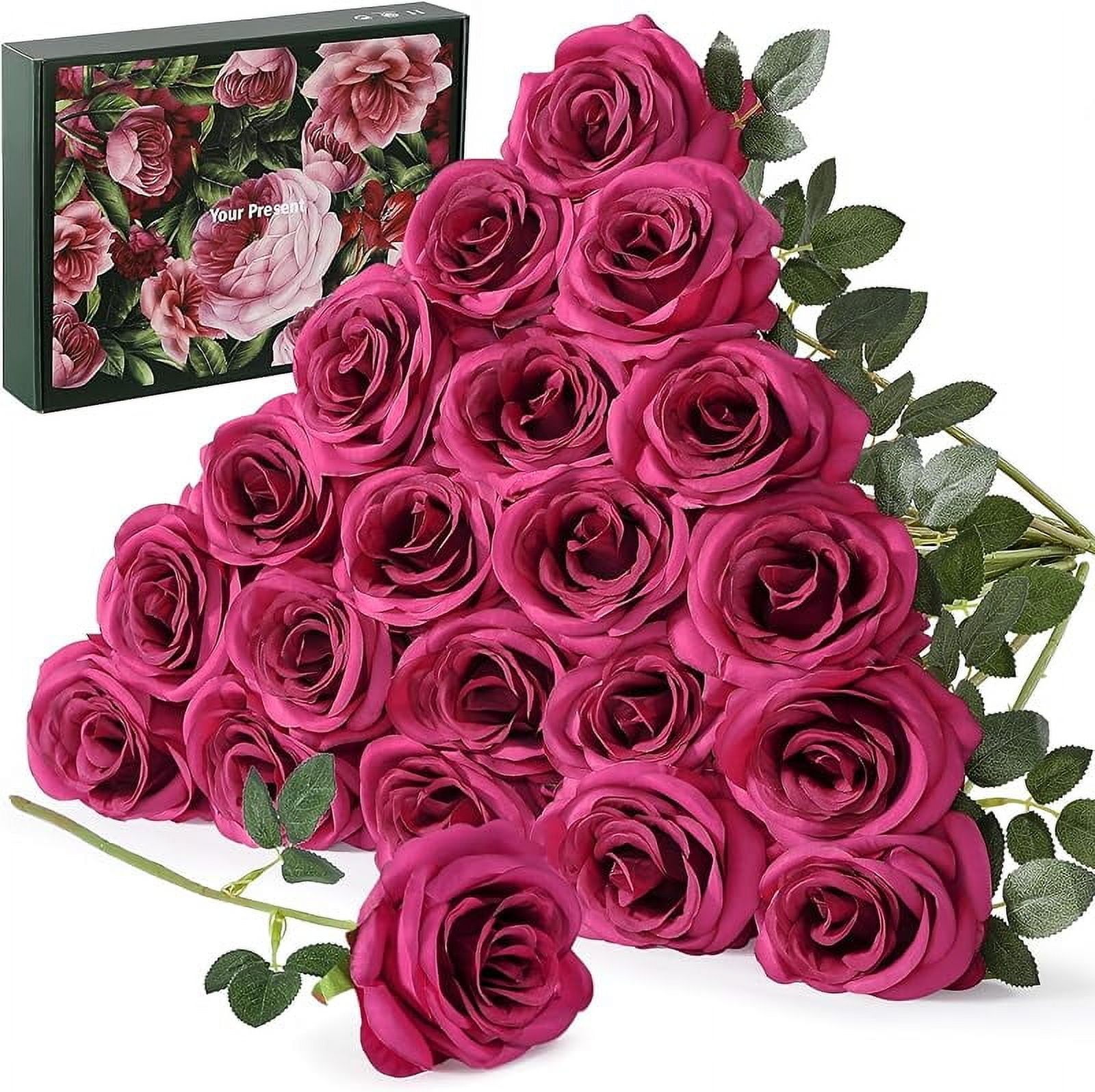 20PCS Artificial Red Roses, 3.9'' Silk Flower Head Fake Red Rose with ...
