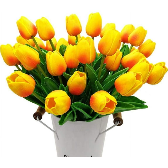 20PCS Artificial Tulips Flowers,Real Touch Tulips Fake PU Plant Great for Wedding Party Home Room Decoration (Orange)