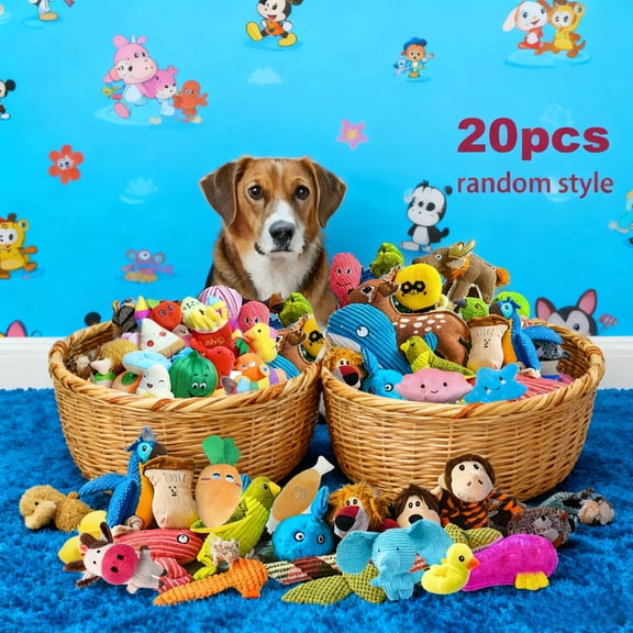 20PCS Assorted Dog Toys Box Set, Random Durable Chew & Squeaky Toys, for Small to Medium Dogs, Ideal for Tug of War, Fetch & Interactive Play
