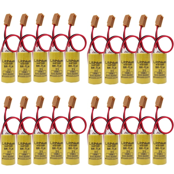 20PCS  BR-2/3A PLC Lithium Battery, Replacement for Panasonic BR-2/3A with Brown Plug