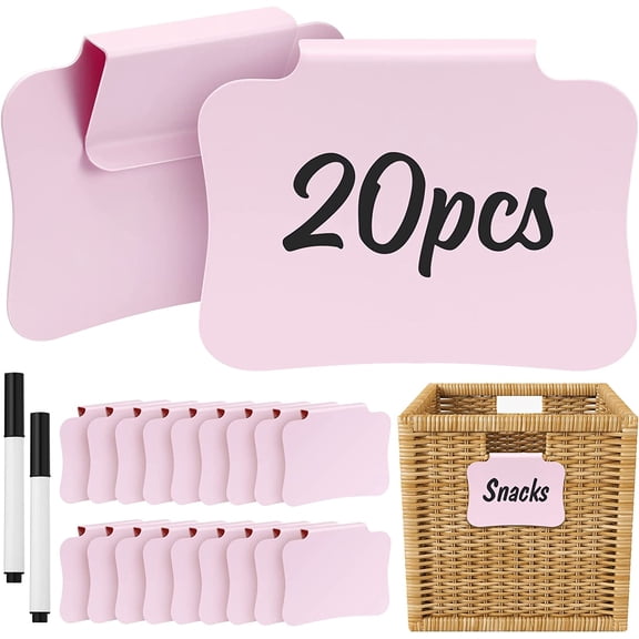 20PCS Basket Labels with 2 black markers, Premium Bin Basket Labels Clip On, Pantry Basket Labels Tags for Storage Bins Fabric Squares
