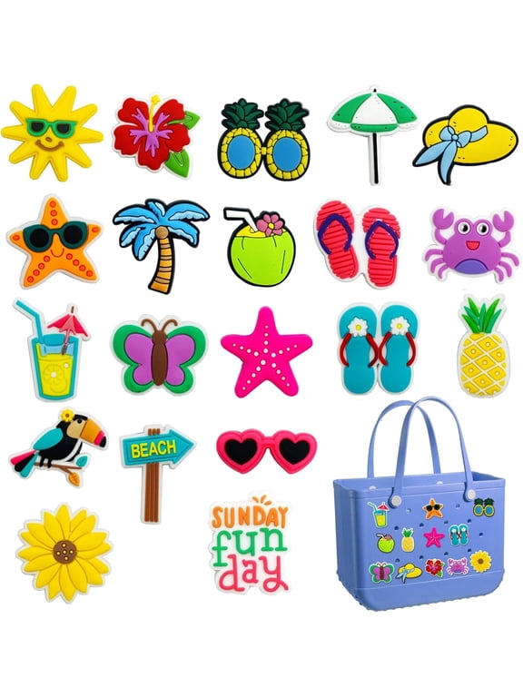 20PCS Beach Charms for Bogg Bag, Hawaii Accessories With Sturdy Clips for Totes, Rubber Bag Accessories, Decoration Charms for Girls Women