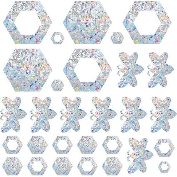 20PCS Bees Hexagon Window Clings Anti Collision Rainbow Window Glass Alert Prism Decals for Birds Strike Non Adhesive Vinyl Film Home Decorations Sliding Doors Windows Glass Suncatcher