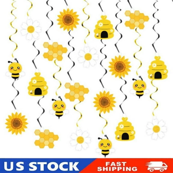 20PCS Bumble Bee Hanging Swirl Decorations Bee Party Swirls Foil Ceiling Streame