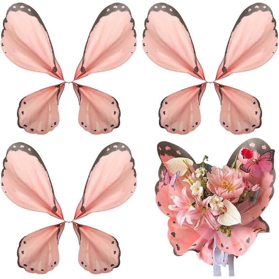 20PCS Butterfly Bouquet Wrapping Paper Pink Flower Wrapping Papers Wing Shaped Floral Wraps Packaging Florist Supplies