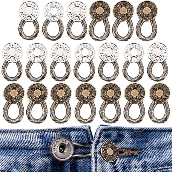 20PCS Button Extenders for Jeans, No Sew Waist Extender for Women, Adjustable Jeans Button Replacement for Tight Trousers and Pants, Waistband Extender, 10 Silver & 10 Bronze