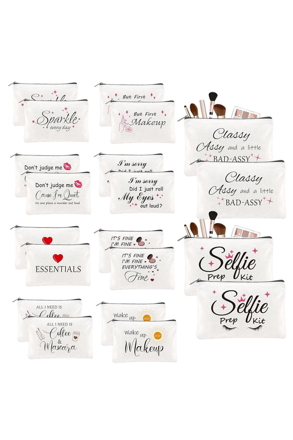 20PCS Canvas Makeup Bags Bulk Inspirational Cosmetic Bags for Women and Girls Funny Canvas Toiletry Bag Travel Pouch with Zipper Group Gifts for Women Graduation DIY