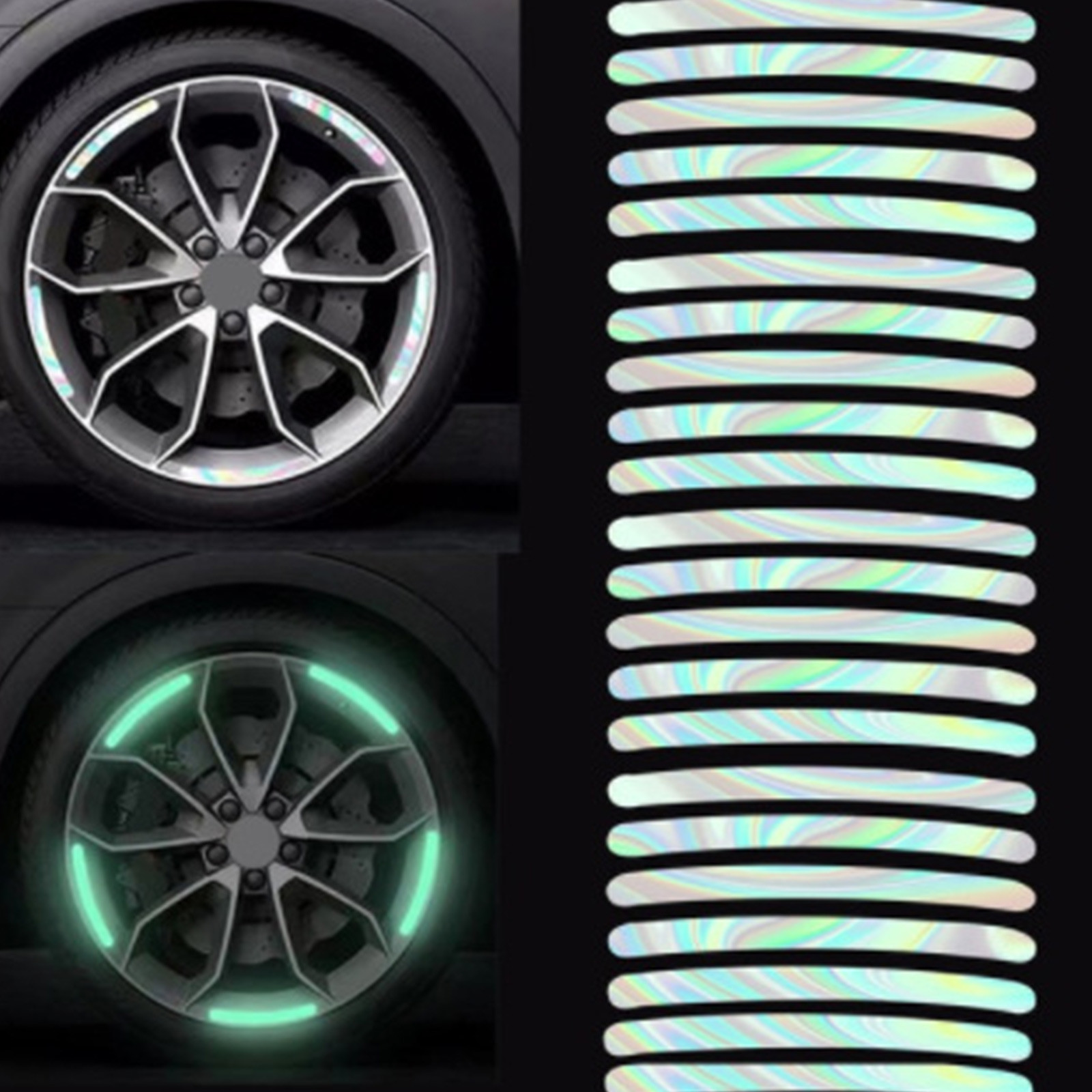 20PCS Car Wheel Hub Reflective Sticker Night-Driving Safety Notice Strip Glow In The Dark Car Wheel Rim Tape,Car Wheel Hub Reflective Sticker Tire Rim Reflective Strips Luminous Wheel for Night Bike