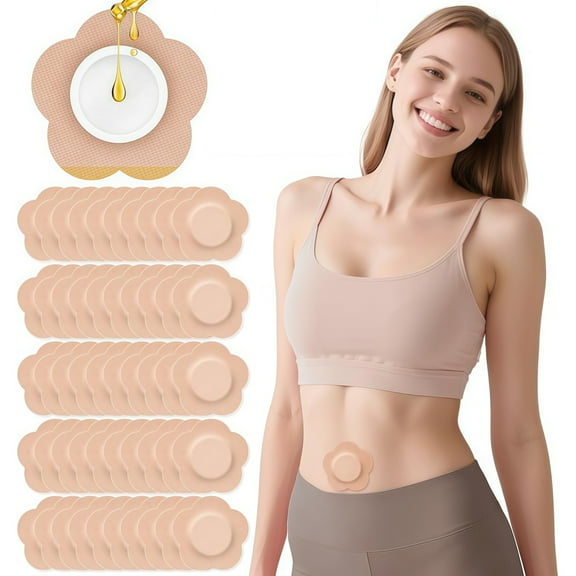 20PCS Castor Oil Patches, Castor Oil Pack Wraps Disposable Organic Cotton Self-Adhesive Pads for Belly Button, Anti Leakage Design, Breathable & Portable, No Wash (Beige)