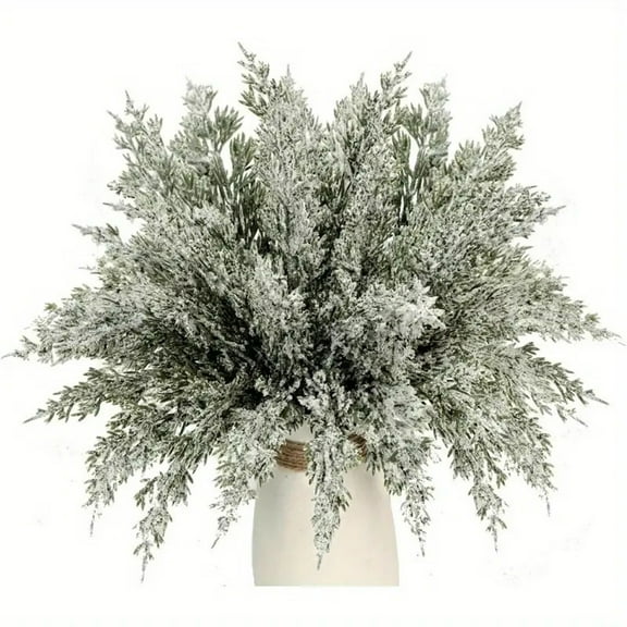 20PCS Christmas Artificial Pine Branches, 10.5" Snowy Large Snow Frosted Pine Branches, Greenery Stems Faux Pine Branches, Fake Snowy Cedar Stems for Holiday Wreath Vase Decor