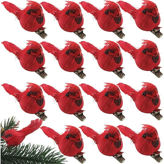 20PCS Christmas Mini Cardinal Clip on Tree Ornaments Bird Decorations, Artificial Red Cardinal Birds Ornament with Metal Clip for DIY Crafts Christmas Tree
