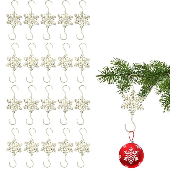 20PCS Christmas Ornament Hooks,Snowflake S-Shaped Light Hook,Metal Ornament Hangers for Christmas Tree Decorations,Ornaments Hooks for Garland Baubles,Holiday DIY