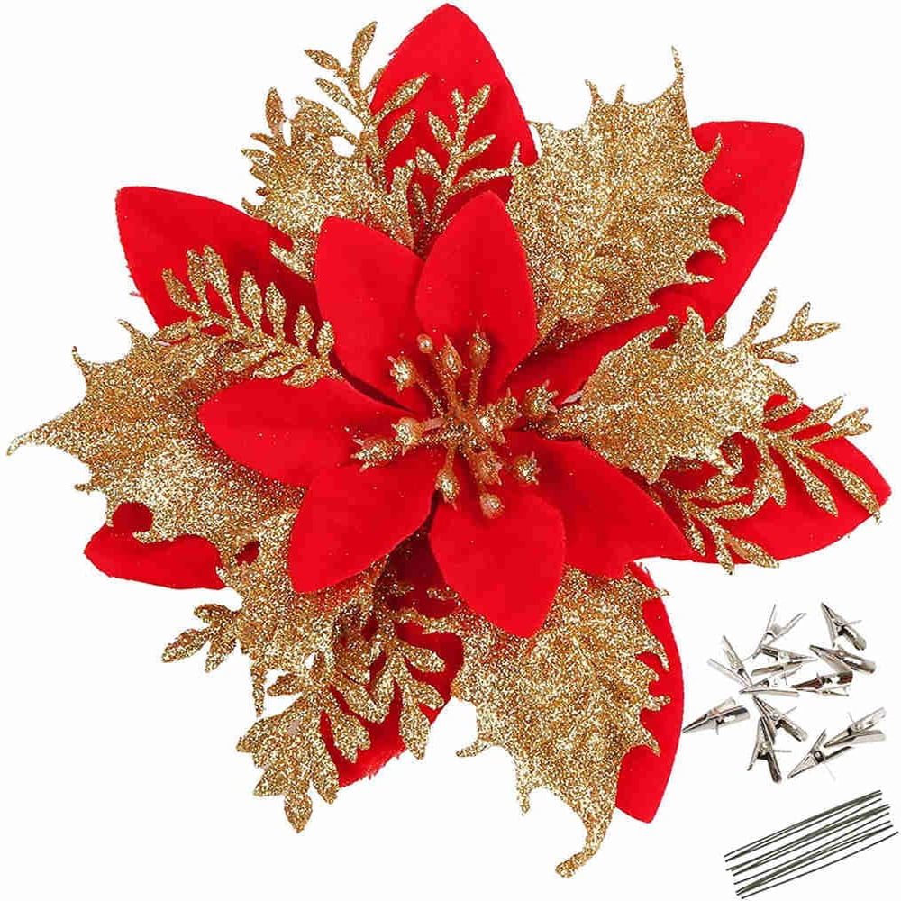 20PCS Christmas gold powder Christmas flowers, artificial flowers