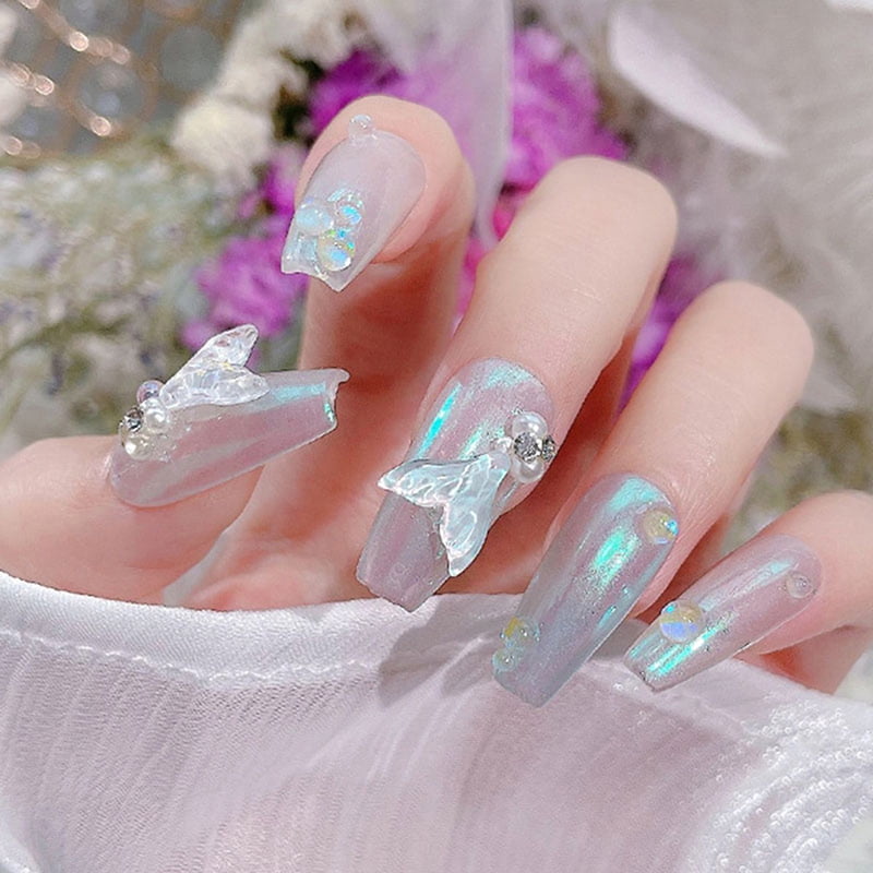 Clear Aurora Fish Tail Shapes | Glass Nail Art