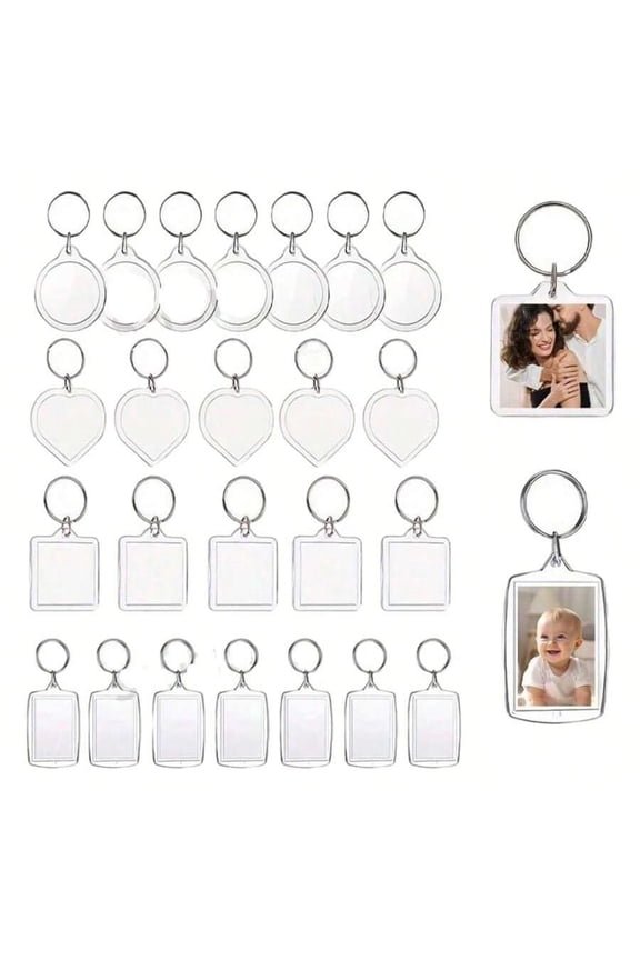 20PCS Clear Heart Photo Frame Keychains, Acrylic Square Pendant with ID Slot for DIY Crafts, Party Favors, and Personalized Gifts (Holds Loved Ones' Photos)