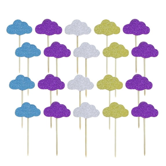 Raindrops Stunning Glittering Cloud Cake Toppers for Kids Party and Birthday Decorations with Assorted Color 20PCS