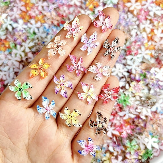 20 Pieces Colorful 3D Flower Nails Charms Hibiscus Resin Nails Supplies Stylish Nails Art for Fashionable Nails Designs