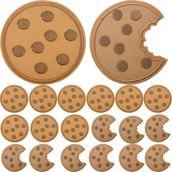 20PCS Cookie Biscuit Iron on Patches Cookie Patch Chocolate Chip Cookies with a Bite Taken Out Embroidered Sewing Applique Accessories for DIY T-Shirt Hat Bag Jeans Costumes Crafts, 2 Styles