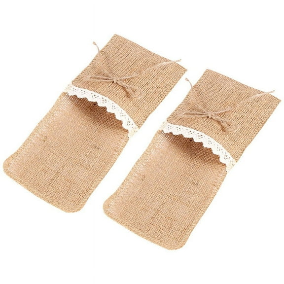 20PCS Country Wedding Table Silverware Holder Natural Burlap Cutlery Pockets Fork Pockets Rustic Wedding