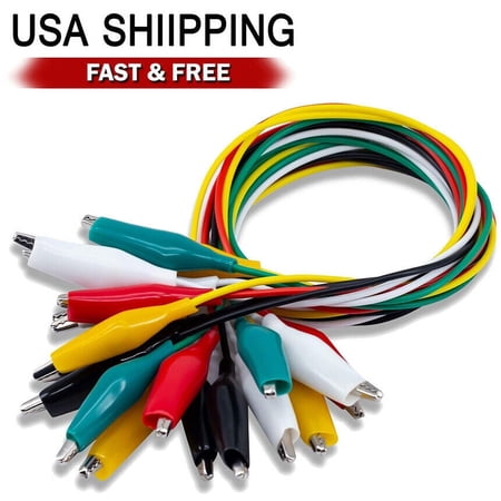 20PCS Crocodile Alligator Clips Electrical 5 Colors Jumper Wires Kit with Testing Probes Test Leads with Dual Ended Insulators Cable for Electric Circuit Connection DIY School Experiments
